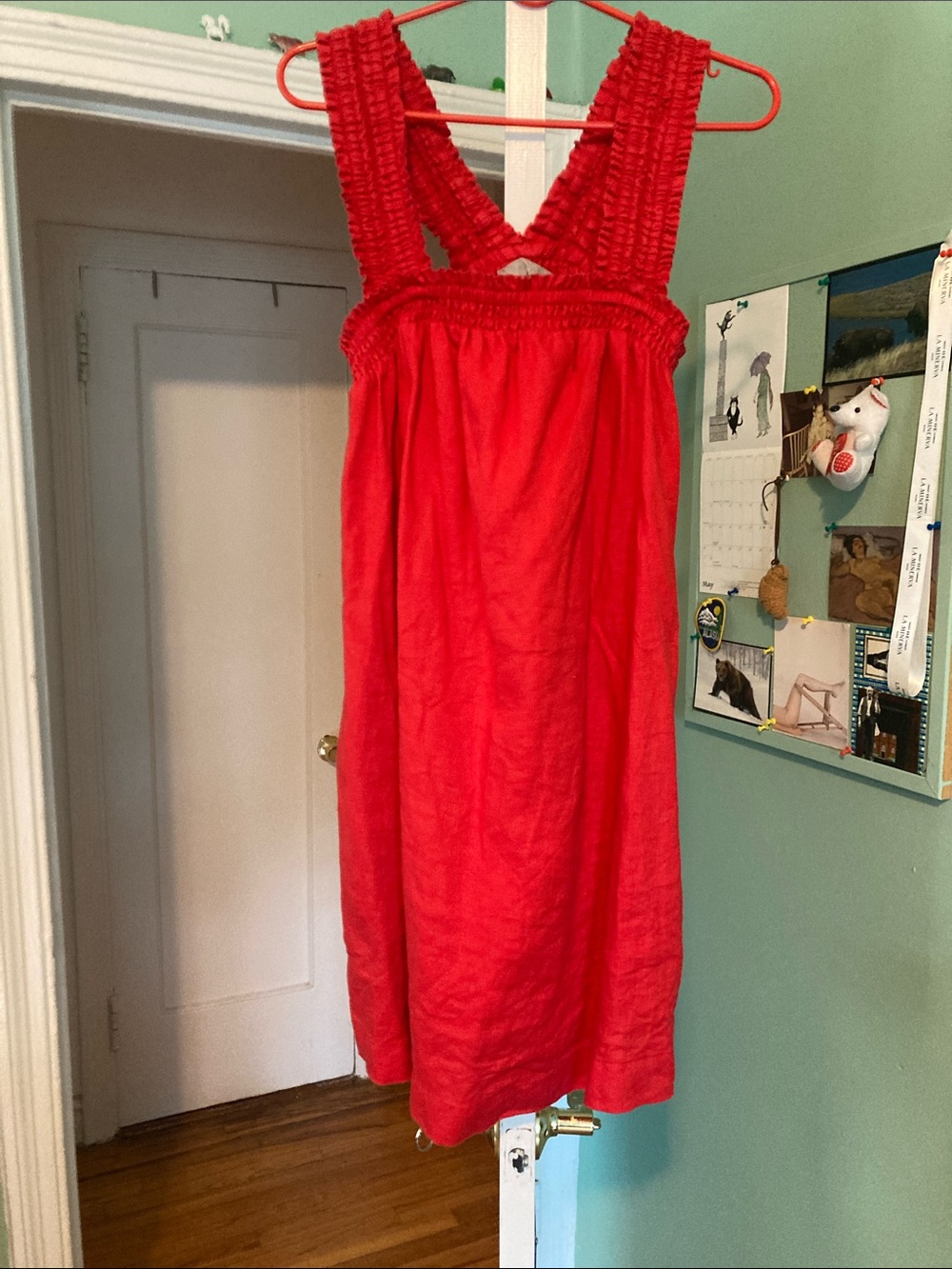 Everlane Bright Red Smocked linen dress